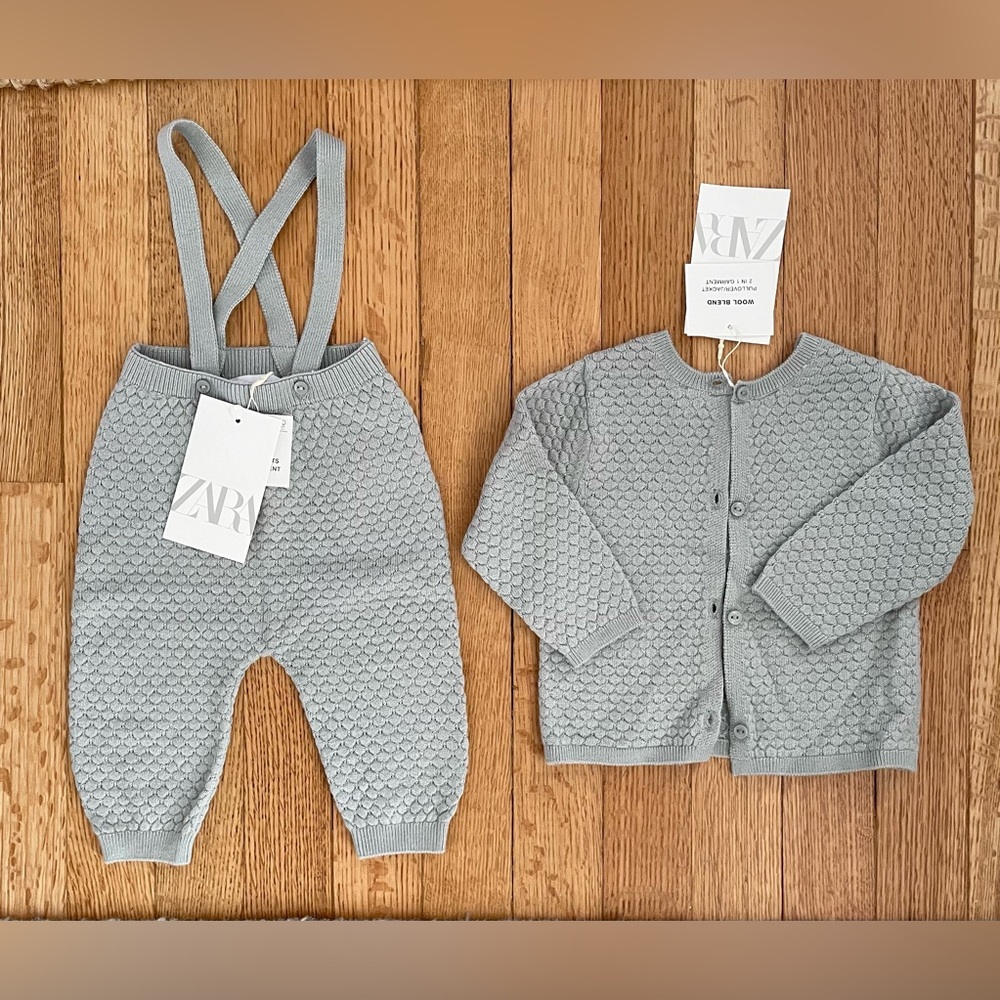Zara Baby Knit Suspender Pants and Sweater Set 3-6 months NEW